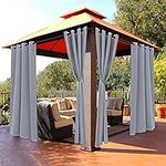 BONZER Waterproof Indoor/Outdoor Curtains for Patio - Thermal Insulated, Sun Blocking Grommet Blackout Curtains for Bedroom, Porch, Living Room, Pergola, Cabana, 1 Curtain Panel 52 x 84 inch, Silver