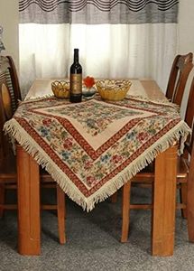 Tache Festive Floral Red Yuletide Blooms Woven Tapestry Tablecloth with Tassels, 57x84