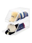 SCAVATA 2 Pack Hat Organizer, Stackable Clear Baseball Caps Holder Box Containers With Sliding Tray for Hats Snapback Cap Storage, Hat Rack Display Case (Clear)