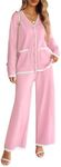 MEROKEETY Women's 2 Piece Outfits Sweater Sets Long Sleeve Knit Cardigan Wide Leg Pants Dressy Lounge Set, LightPink, S