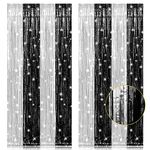 PIGETALE Black and Silver Glitter Tinsel Foil Fringe Curtains, 2 PCS 3.2x8.2 ft Metallic Photo Booth Backdrops Party Supplies for Wedding Christmas Baby Shower Bridal Bachelorette Holiday Decorations