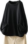 Minibee Women's Pullover Tunic Top Chinese Frog Button Blouse Long Sleeve Shirt Black XL