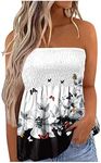 AMhomely Summer Tank Tops for Women Strapless Tube Stretch Pleated Bandeau Top Floral Sleeveless Vest Tunic Shirts Blouse Loose Shirt Casual Flowy Blouse, 13 White