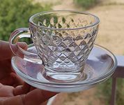 Pure Source India Glass Tea and Coffee Cup Saucer Set of 2, 80ml (Tiny Size)