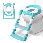 KIDOOLA Adjustable Potty Ladder Seat for Toilet Training with Steps, Handle & Soft Cushion Design Non Slip & Space Efficient Toddlers & Children, Foldable & Easy Assembly Splash Guard Included, Teal