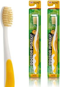 MOUTHWATCHERS Dr Plotkas Extra Soft Kids Toothbrushes Manual Flossing Toothbrushes | Ultra Clean Toothbrushes | 2 Pack - Yellow Childrens Toothbrushes