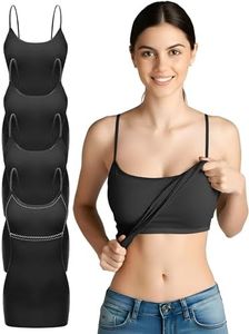 Emmalise Women Camisole Built in Bra Wireless Fabric Support Long Layering Cami, Medium, 4Pk Black