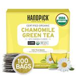 HANDPICK USDA Organic Green Tea With Pure Chamomile (100 Tea Bags), Made with Himalayan Green Tea and Natural Chamomile Flower Leaves