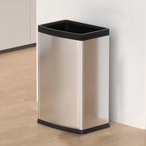 LEASYLIFE 25L/6GALSquare Silver Garbage Can,Tall Kitchen Garbage Can,Silver Tall Trash can for Bathroom,Tall Stainless Steel dusbin for Commercial,Detached House