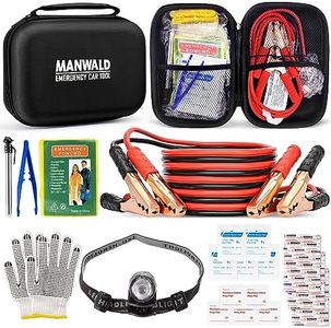 Emergency Car Tool Kit Roadside Assistance Tool Kit, Vehicle Safety Tool with Headlamp, Gloves and Jumper Cable Kit, Essential Car Accessories for Men, Women