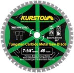 KURSTOL Metal Circular Saw Blade - 7-1/4" TCT Cutting Blade 48T Tungsten Carbide Tipped Blade Arbor 15.87mm for Steel, Stainless Steel, Nickel, Titanium, Ferrous Metals, Steel Pipe