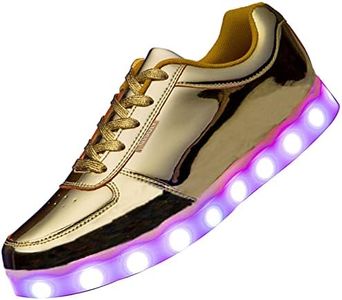 USB Adult Light Up Shoes Rechargeable Flashing Low Top LED Shoes Unisex Sports Dancing Sneakers, Gold, 9 Women/7.5 Men