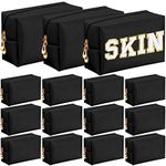 15 Pieces Preppy Makeup Bag PU Leather Makeup Bag Bulk Waterproof Zipper Pouch Travel Toiletry Makeup Pouch Cosmetic Pouch Purse Organizer Cute Pouches for Organization for Women Girl (Black)