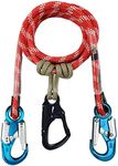 The Red-3 2-in-1 Prusik Positioning Lanyard for Climbing & Fall Protection - Static Kernmantle Rope 1/2 inch Diameter x 12 ft, 5,400 lb MBS - 3 Aluminum Safety Snap Swivels