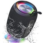 Bluetooth Speaker, Portable Speaker with FM Radio, IPX6 Waterproof Loud Stereo Sound Wireless Speaker with LED Lights, MIC, TWS Pairing,12H Playtime, for Party Camping Shower Home Outdoor