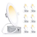 INCARLED 6inch 6Pack 3CCT 12W 1050LM LED Dimmable Recessed Slim Pot Light, IC-rated Ceiling Light/Downlight with Junction Box