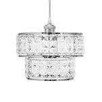 Innoteck Acrylic Drum 2 Tier Lampshade - Modern Sparkly Ceiling Pendant Light Shade - for Living Room, Bedroom, Home, Office, Bar, Café - Decorative Lampshade - E27 to B22 Size Adaptor Included