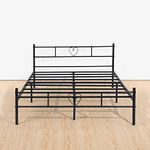 FetiNes Small Double Bed 120 x 190 cm Metal Bed Frame Solid Bedstead Base Guest Bed with Headboard in Heart Symbol for Adults Teenagers, Black