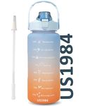 US1984 2000ml Sports Gallon Motivational Water Bottles with Time Marker Wide Mouth GYM Gallon Water Bottle with Straw & Handle, Leakproof BPA Free Fitness Sports Bottle (2L Blue, Plastic)