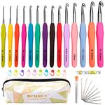 BCMRUN Crochet Hooks Set,14 PCS 2mm(B)-10mm(N) Ergonomic Soft Grip Handles Yarn Knitting Needles Kit with Case for Arthritic Hands, Extra Long Knit Needles, Best Gift for Women