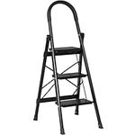 soges Aluminum 3 Step Ladder, Portable Ladder Folding Home Ladder, Step Stool with Wide Anti-Slip Pedal, 3 Step, Black, 50DBTY-MS003BK-CA