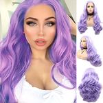 AFBeauty Purple Lace Front Wig Lavender Lilac Long Wavy Synthetic Wig for Women Pastel Purple Purple Hair 13x2.5 Lace Front Synthetic Wig Side Part Cosplay Party Daily Wear Heat Resistant Wig (24, Long Purple Lace Front Wig)