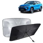 KINGSWAY® Car Sun Shade UV Protection Windshield Cover Compatible with Toyota Urban Cruiser Hyryder, (Year 2022 Onwards), Universal Fit Umbrella Curtain for Front Window, Rear Window, Black, 1 Piece