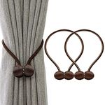 Mirramor Magnetic Curtain Tiebacks Curtain Clips Rope Holdbacks Curtain Weaving Holder Buckles for Home Office Decoration (1 Pair, 2 Pcs-Brown)