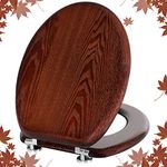 Angel Shield Toilet Seat Natural Wooden Toilet Seat with Zinc Alloy Hinges, Easy to Install Also Easy to Clean, Anti-Pinch Wood Toilet Seat, Antibacterial Toilet Seat（Dark Walnut）