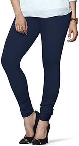 Ladyline Plus Fit Extra Long Womens Cotton Leggings Deep-Navy-Blue Free Size with Double Stitches Plain Solid