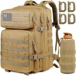 MUCHER 45L Military Tactical Backpack For Men with Bottle Holder and 4 Hooks Molle Army Rucksack Survival Backpack for Hiking Hunting, Trekking and Camping and Outdoor Activities (Khaki)