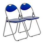 Harbour Housewares Padded Folding Chairs - Easy Store Metal Frame Office Bedroom Seating - Max Load: 114kg - Blue - Pack of 2