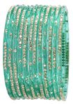 LAVAZZA Latest Glass Bangles Set with Golden Zircon Diamond & Beads Work For Women & Girls | Churi Set | Clear Body Bangles | Latest Girl's Bangles | Transparent Chudi-(AB7-Shivani-Sentro-2.8)