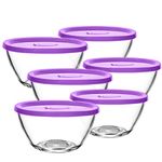 Brezzycloud Salad Glass Bowl Set of 6 Mixing and Serving Glass Bowl with Lid B16FL - 435ml - Transparent Glass Also Known as Fruit Bowl, Breakfast Bowl, Salad Mixing Bowl (Set of 6, Lid Color Random)