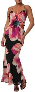 Lulus Sawyer Bold Floral Maxi Dress for Women V-Neck Chiffon Slip Dress with Ruffle Trim, Low Back, and Elegant Flowy Hem