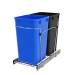 Rev-A-Shelf Double 27 Qt Pullout Trash Can for Base Kitchen Cabinets, Garbage Waste & Recycling Bin System with Full Extension Slides, Min Opening Width of 11.5", Blue/Black, RV-15KD-2218C-S