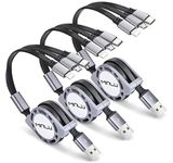 Retractable Charging Cable 3A, 3Pack 4Ft Multi Charging Cable Multi Fast Charger Cable 3 in 1 Multi USB Cable with IP/Type C/Micro USB Port for Cell Phones/Tablets/Samsung Galaxy/LG/Huawei/PS & More