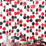 173 Ft Red Black and White Party Decorations Big Star Circle Dots Backdrop Streamer Garland for Graduation Birthday Engagement Wedding Bachelorette Baby Shower Casino Poker Pirate Theme Party Supplies