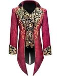 AIBEIX Men's Steampunk Vintage Tailcoat Jacket Gothic Victorian Frock Uniform, Gold Edge-red, X-Large