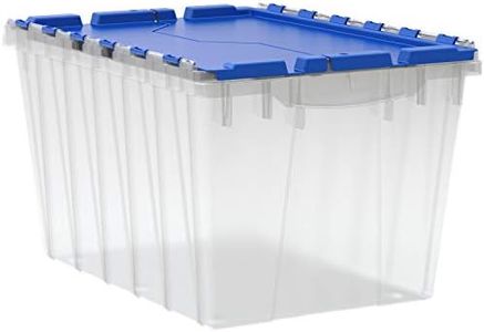 Akro-Mils 66486 12-Gallon Plastic Stackable Storage KeepBox: Tote Container with Attached Hinged Lid, 21-1/2-Inch x 15-Inch x 12-1/2-Inch, Clear/Blue