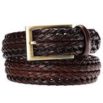 Earnda Braided Woven Leather Belt Men's Casual Handmade Accessories for Dress Brown 33mm Large