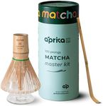 Aprika Life Matcha Bamboo Whisk Set, Traditional Handmade Master Kit Included Whisk (Chasen) with 100 Prongs, Scoop (Chashaku) Whisk Holder, Premium Gift Box - Japanese Matcha Green Tea Whisk Set