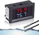 IS Icstation Digital Thermometer, Car Auto Temperature Gauge Sensor, DC 4-28V Fahrenheit Dual Display, Monitor with 2 NTC Waterproof Probes for Aquarium Vehicle Fish Tank