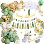 Sage Green Baby Shower Decorations, Baby Shower Decorations for Boy Girl, Sage Green Gold Balloons Garland Kit with Safari Baby Shower Decorations Olive Neutral Jungle Woodland Gender Reveal Party