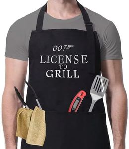 YuanDe Funny Grill Apron for Men - Mens Grilling Aprons 007 - One Size Fits All - Chef Kitchen Cooking Barbecue Apron with Large 3 Pockets for Dad, Husband, Boyfriend - Black Apron for outdoor BBQ