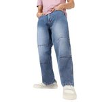 Urbano Fashion Men's Blue Loose Baggy Fit Cut and Sew Panelled Jeans Non-Stretchable (jeanlosblcns-mblue-32)