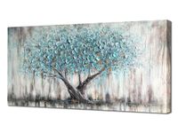 Arjun Tree Wall Art Teal Blue Nature Tree of Life Abstract Canvas Painting Textured Picture, Modern Large Panoramic Landscape Artwork Framed for Living Room Bedroom Bathroom Office Home Decor 48"x24"