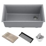 KRAUS Bellucci Workstation 32-inch Undermount Granite Composite Single Bowl Kitchen Sink in Metallic Gray with Accessories, KGUW2-33MGR