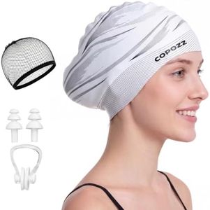 COPOZZ Extra Large Silicone Swim Cap for Men & Women with Long Thick Hair, Dreadlocks, Braids, Curls & Afros – Waterproof Ear-Covering, Chlorine Resistant, Pool, Beach, Training