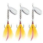 Dr.Fish 3 Pack Musky Spinners, Bucktail Spinnerbait 2/3oz 7Inches Muskie Lures, Stainless Steel Shaft Beads Treble Hooks Freshwater Bass Lures Silver